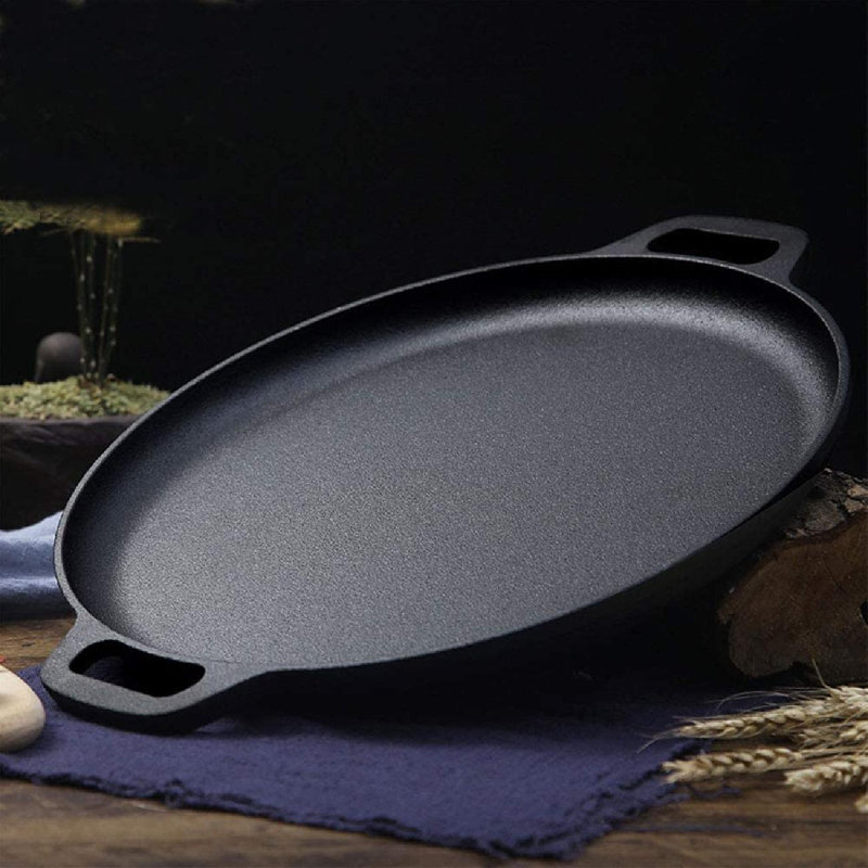 gelaosidun Cast Iron Pizza Pan, 12Inch Double Handled Cast Iron